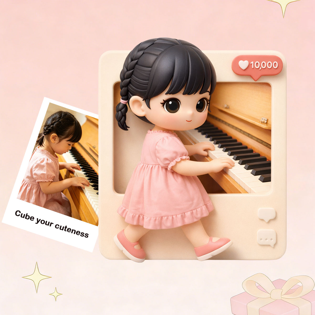 Customizable Photo Frame Figurine | 3D Cube Picture Frame Desktop Decor