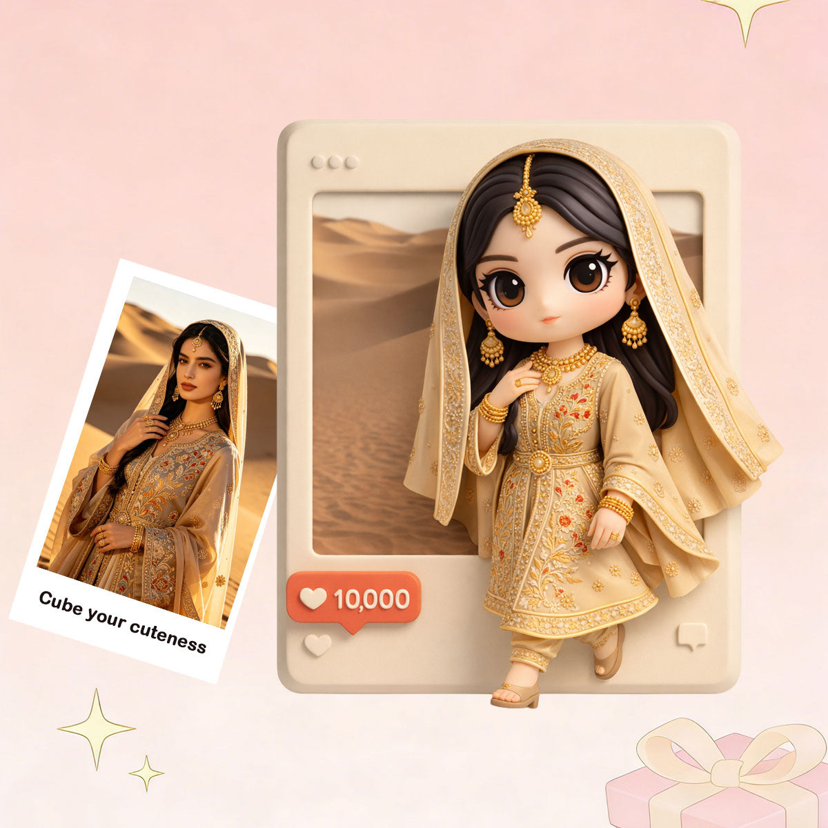 Personalized 3D Photo Frame Figurine | Cute Custom Made Human Statue for Christmas Gift