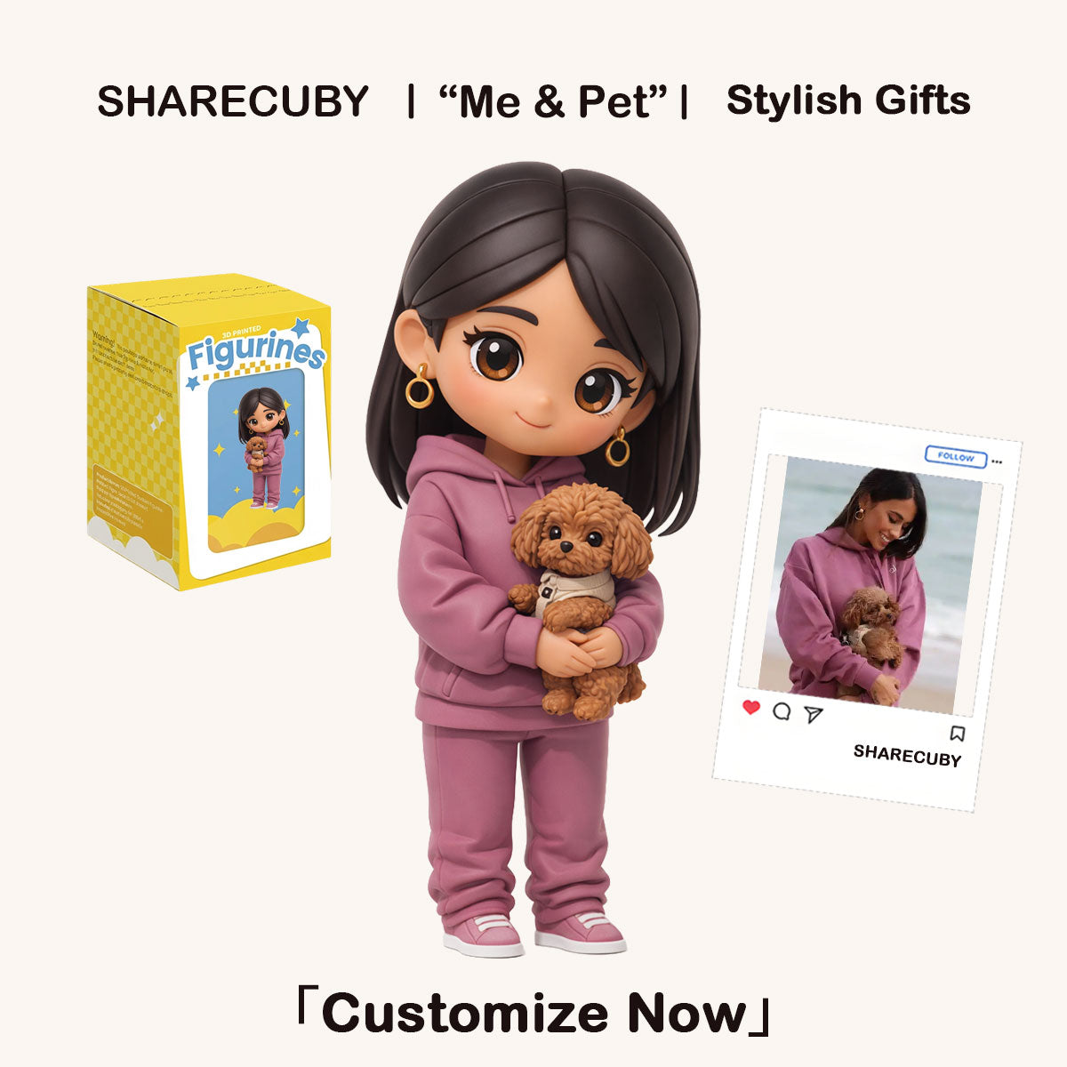 Personalized 3D Cartoon Figure of You and Your Pet | Custom Pet & Human Gift