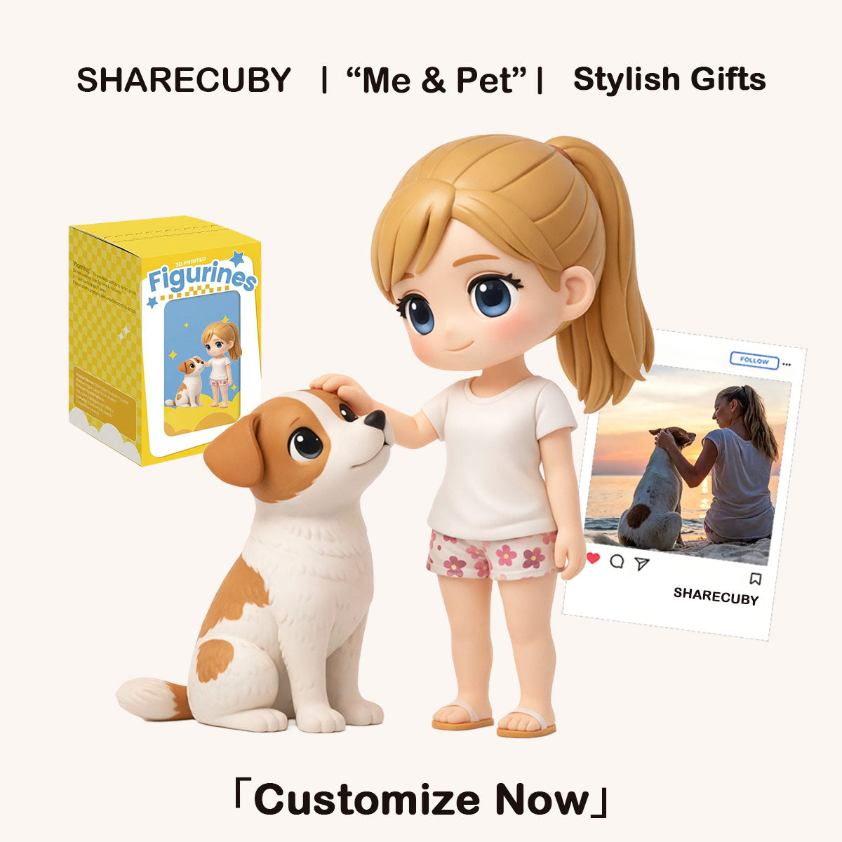 Custom 3D Cartoon Figurine for Person and Pet | Personalized Owner & Dog Statue