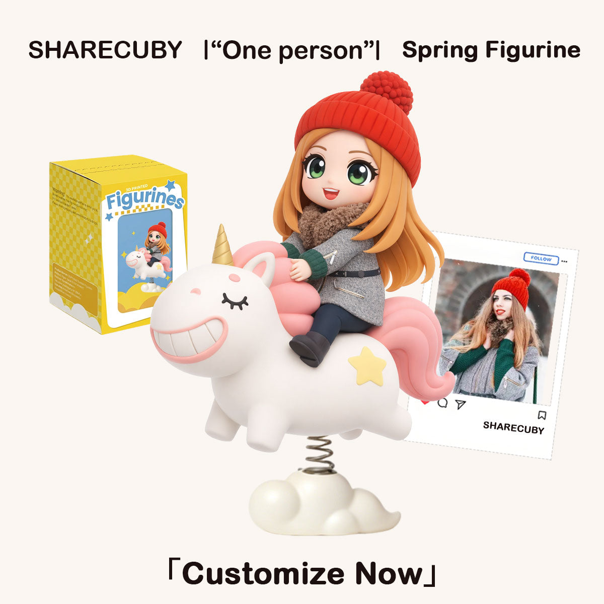 Custom 3D Cartoon Spring Bobble Figurine of Yourself | Personalized Wobbler Statue