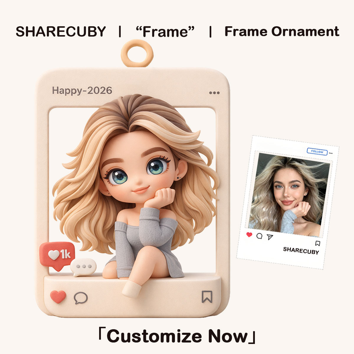 Personalized Photo Frame Figurine | 3D Printed Cube Keepsake for Photos