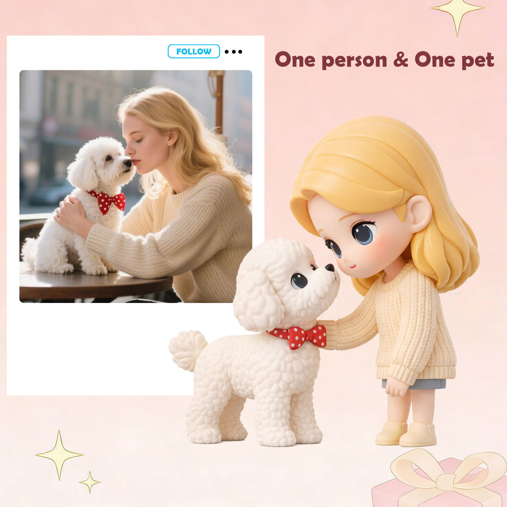 Custom Cartoon Figurine of Owner and Pet | 3D Personalized Cat or Dog Gift
